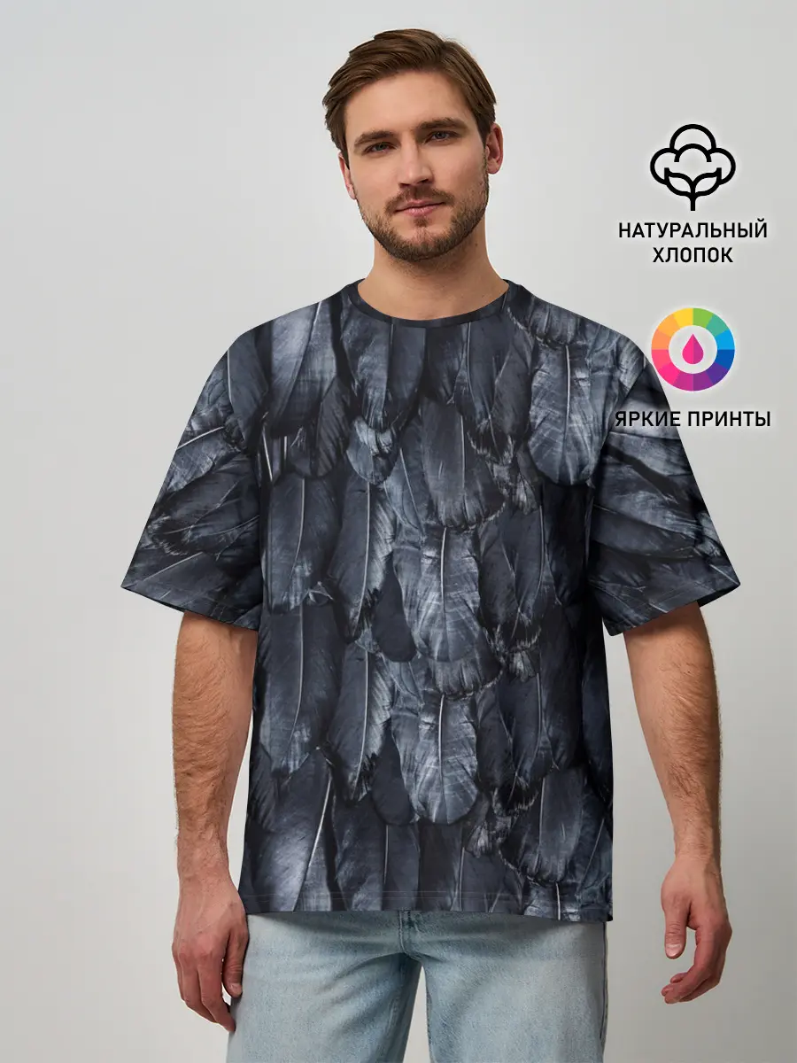 Мужская футболка оверсайз / Черный Ворон