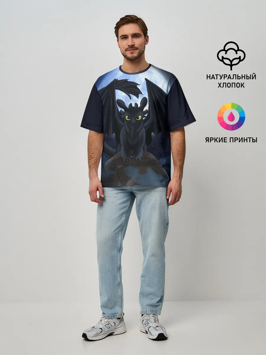 Мужская футболка оверсайз / ночная фурия