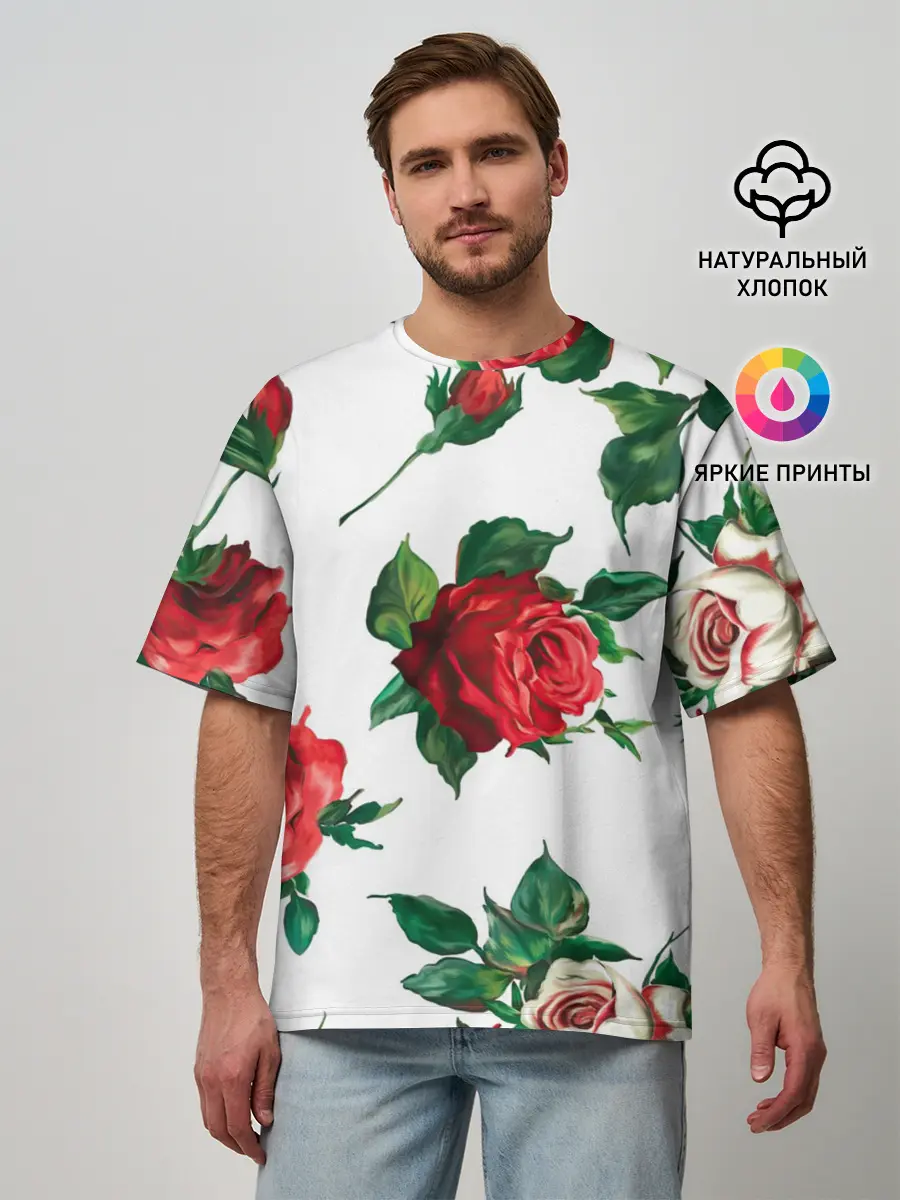 Мужская футболка оверсайз / Розы
