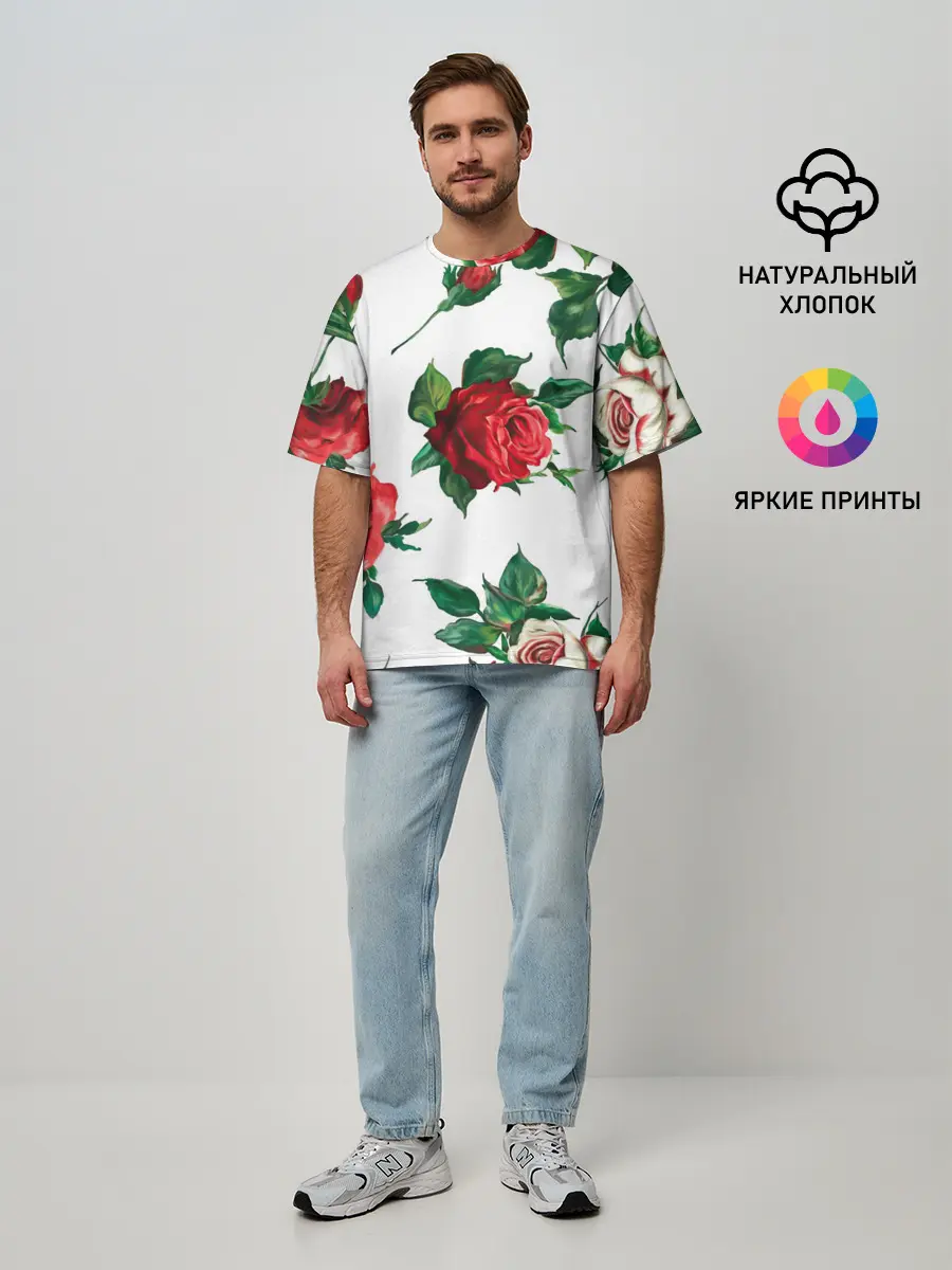 Мужская футболка оверсайз / Розы