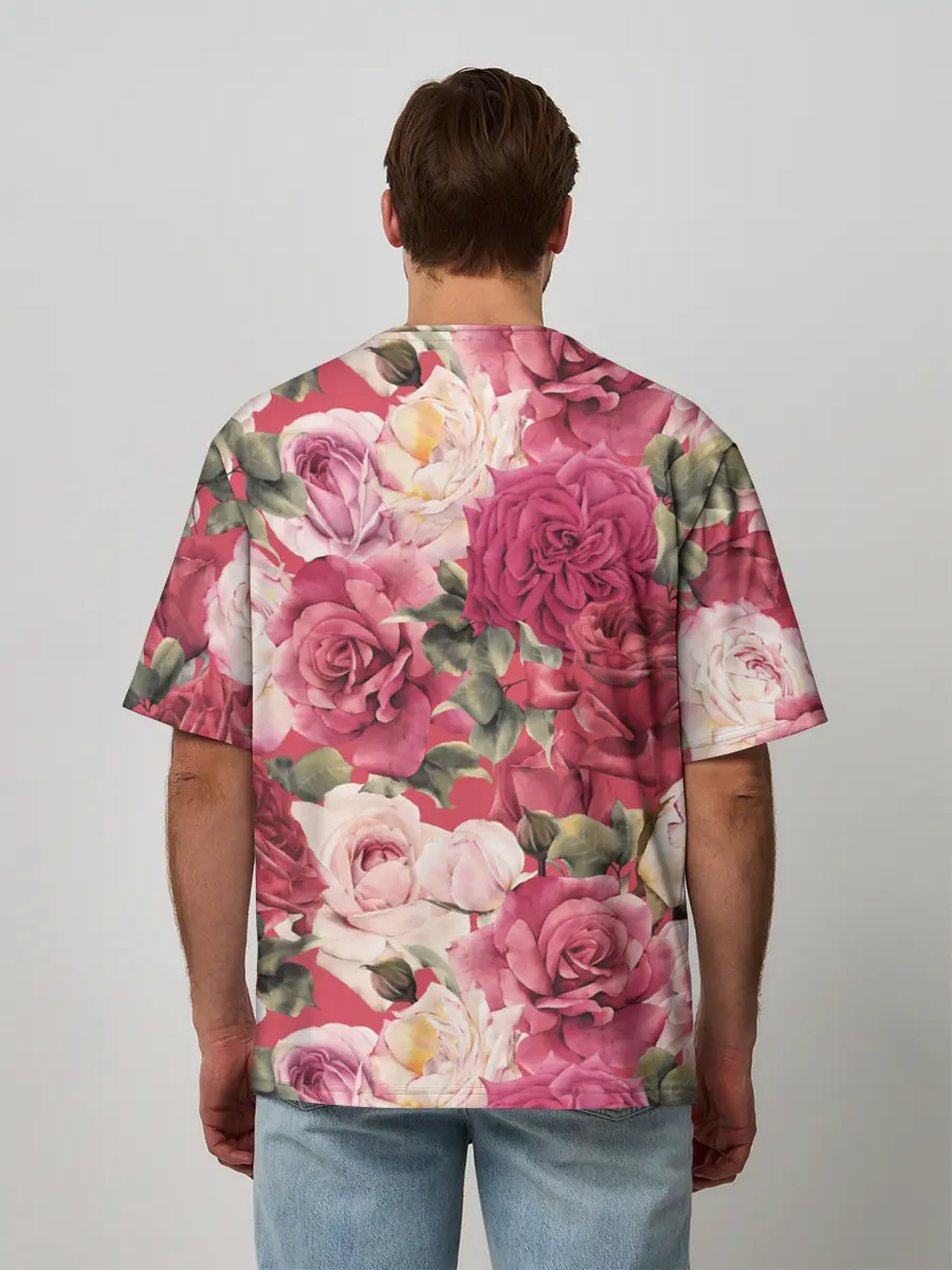 Мужская футболка оверсайз / Акварель, розы