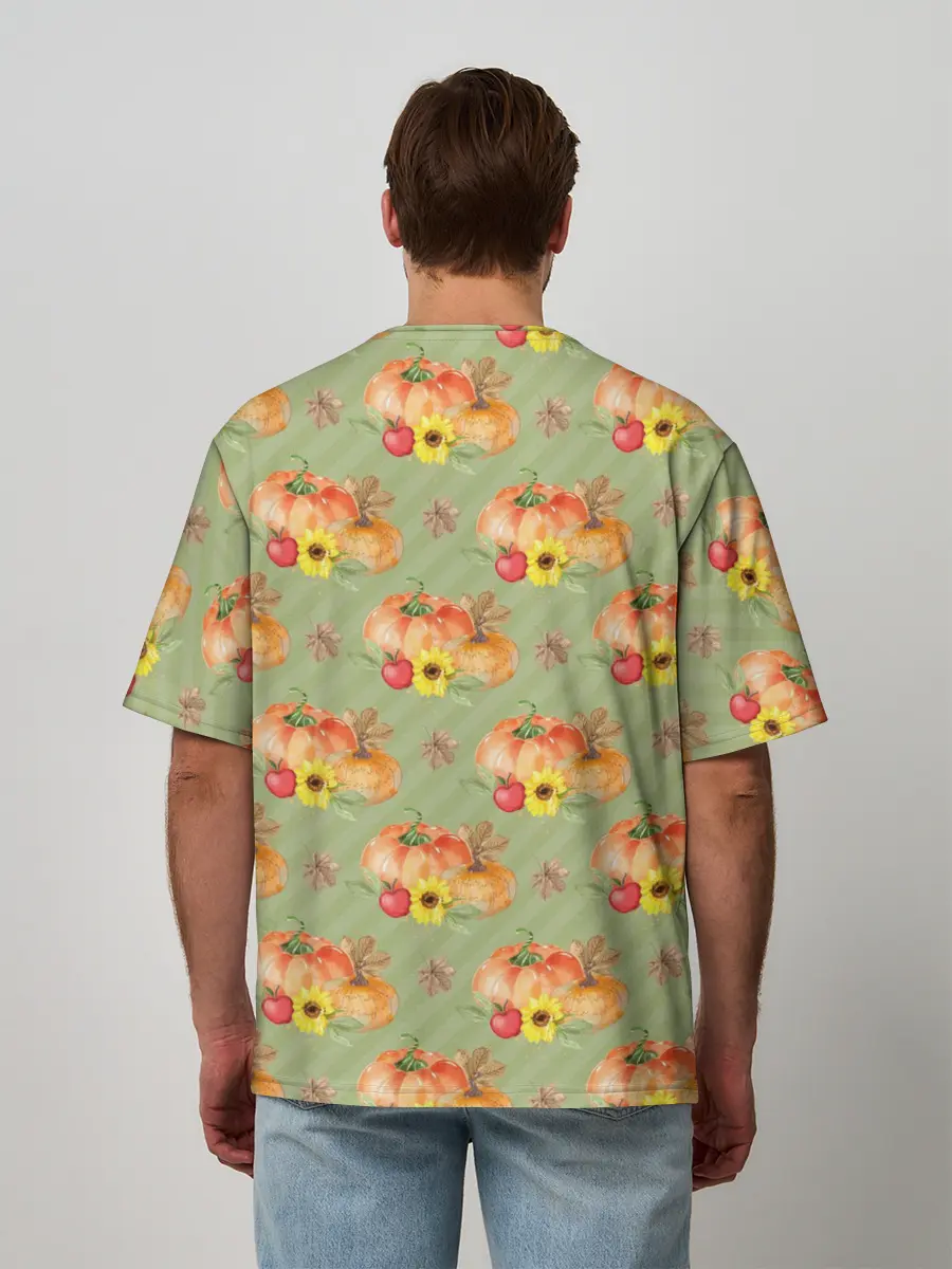 Мужская футболка оверсайз / Овощи: Тыквы паттерн