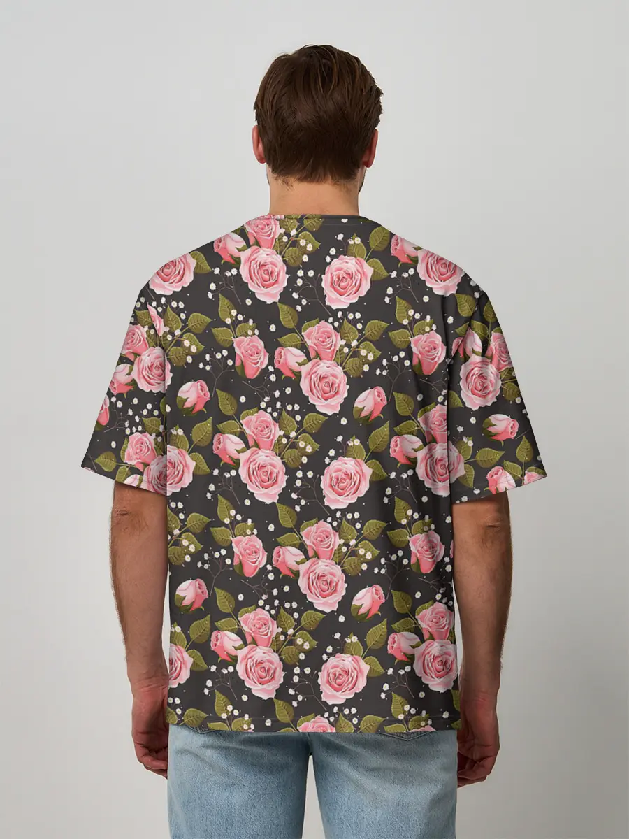 Мужская футболка оверсайз / Яркие розовые розы