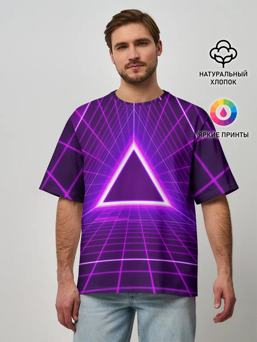 Мужская футболка оверсайз / Фон в стиле ретро 80-х