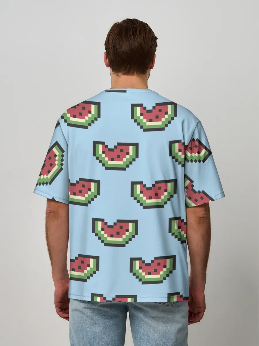 Мужская футболка оверсайз / Пиксельный арбуз