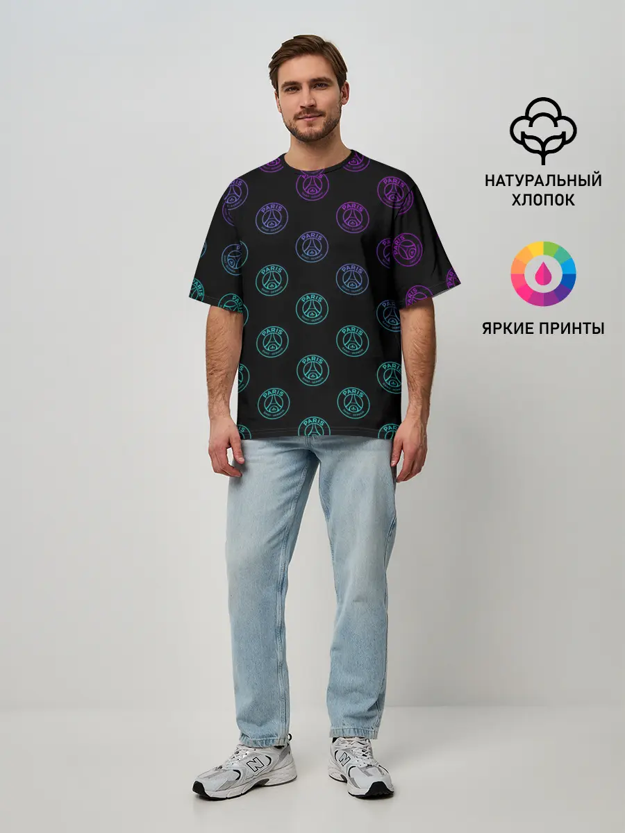 Мужская футболка оверсайз / PSG NEON | ПСЖ НЕОН