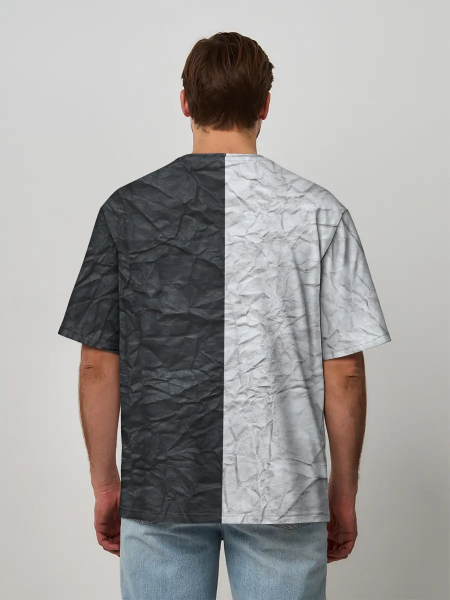 Мужская футболка оверсайз / Мятая Черно-Белая Бумага