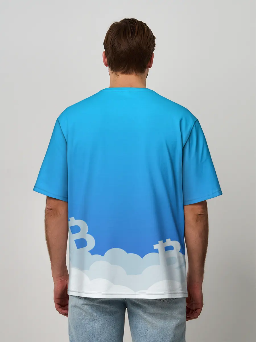 Мужская футболка оверсайз / БИТКОИН В КОСМОС