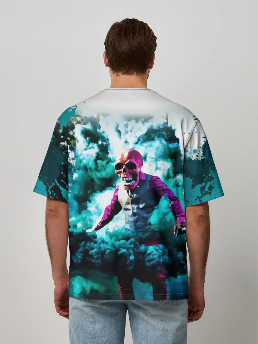 Мужская футболка оверсайз / Череп в дыму