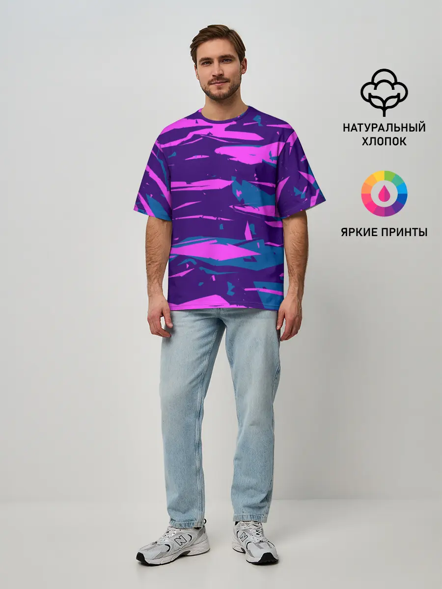Мужская футболка оверсайз / CYBERSTYLE NEON CAMOUFLAGE