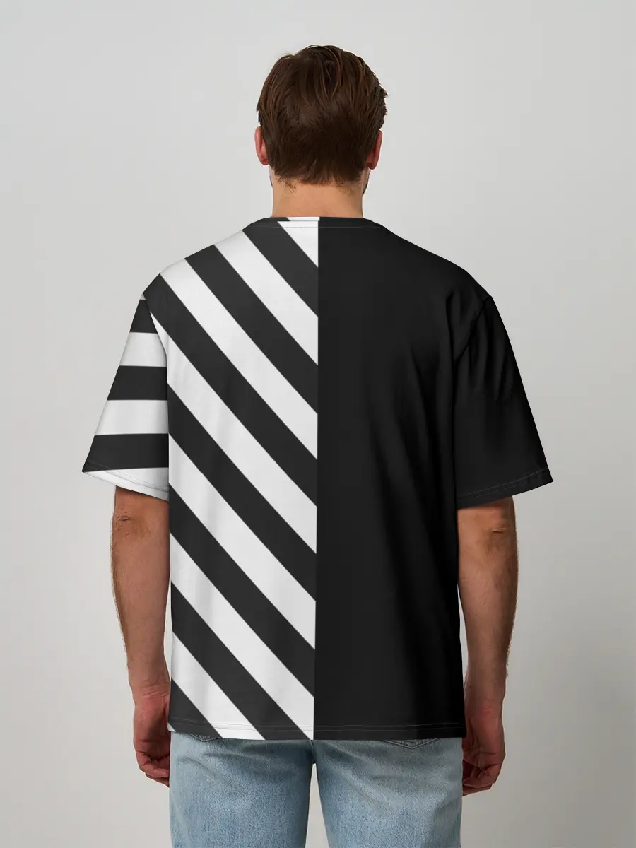Мужская футболка оверсайз / Черно-Белые Полосы