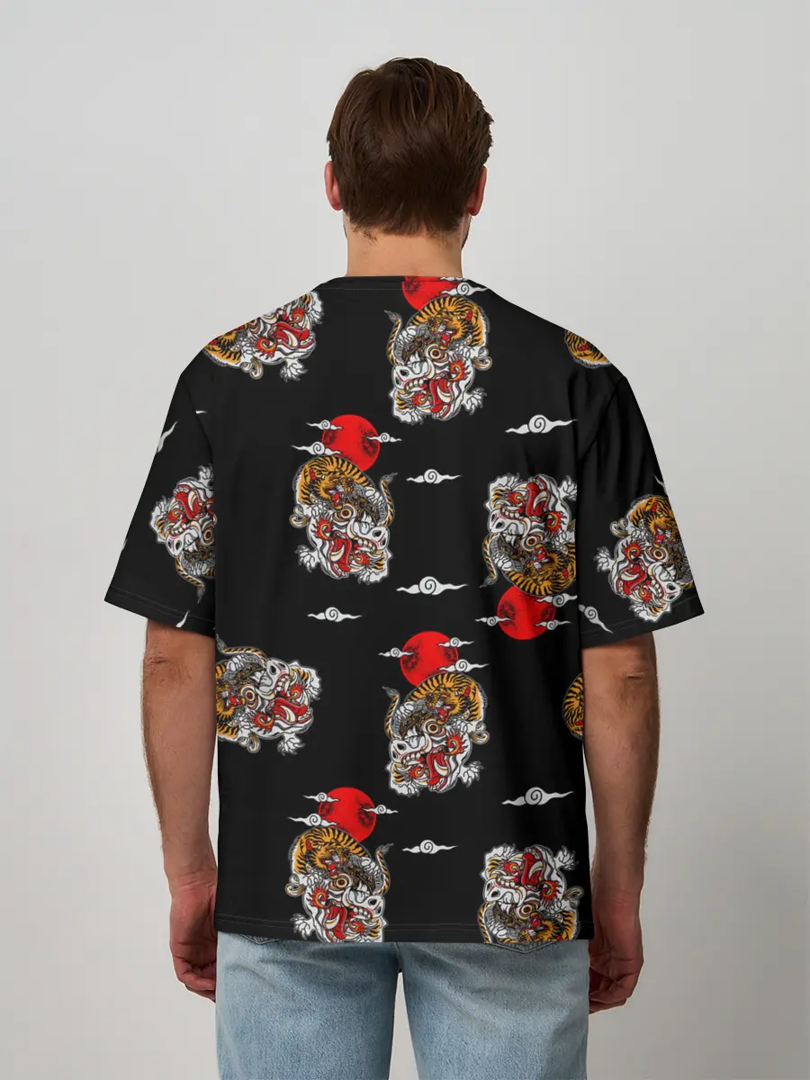 Мужская футболка оверсайз / Японский стиль - тигры