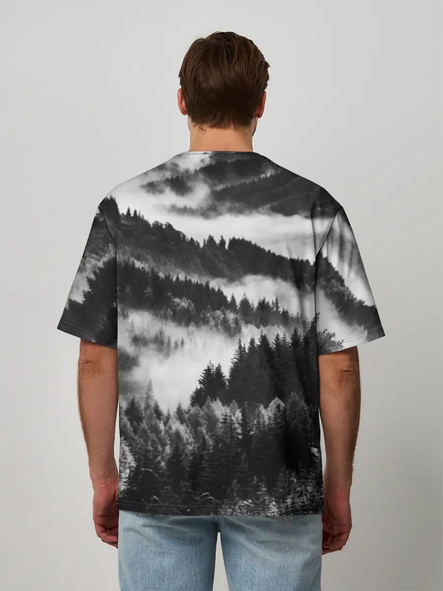 Мужская футболка оверсайз / ТУМАННЫЙ ЛЕС / МРАЧНЫЙ ЛЕС