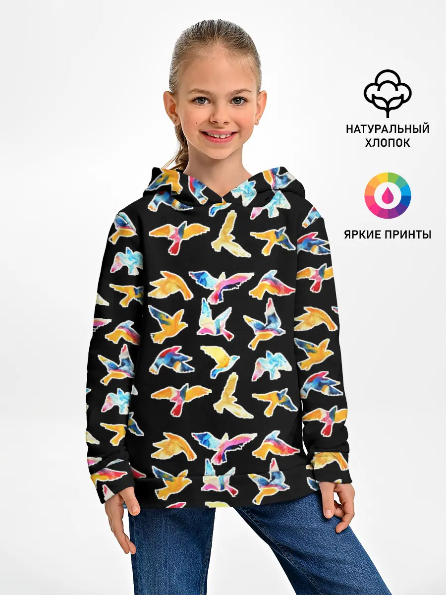 Детское худи / парящие акварельные птицы