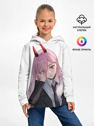 Детское худи / Пауэр скучает на белом фоне