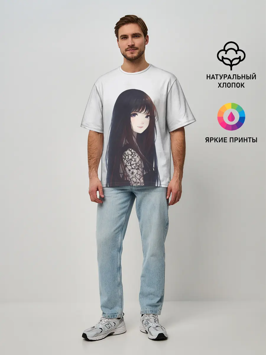 Мужская футболка оверсайз / Красивая аниме девушка