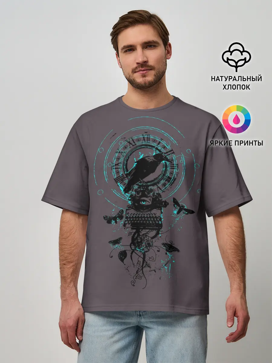 Мужская футболка оверсайз / Черный ворон