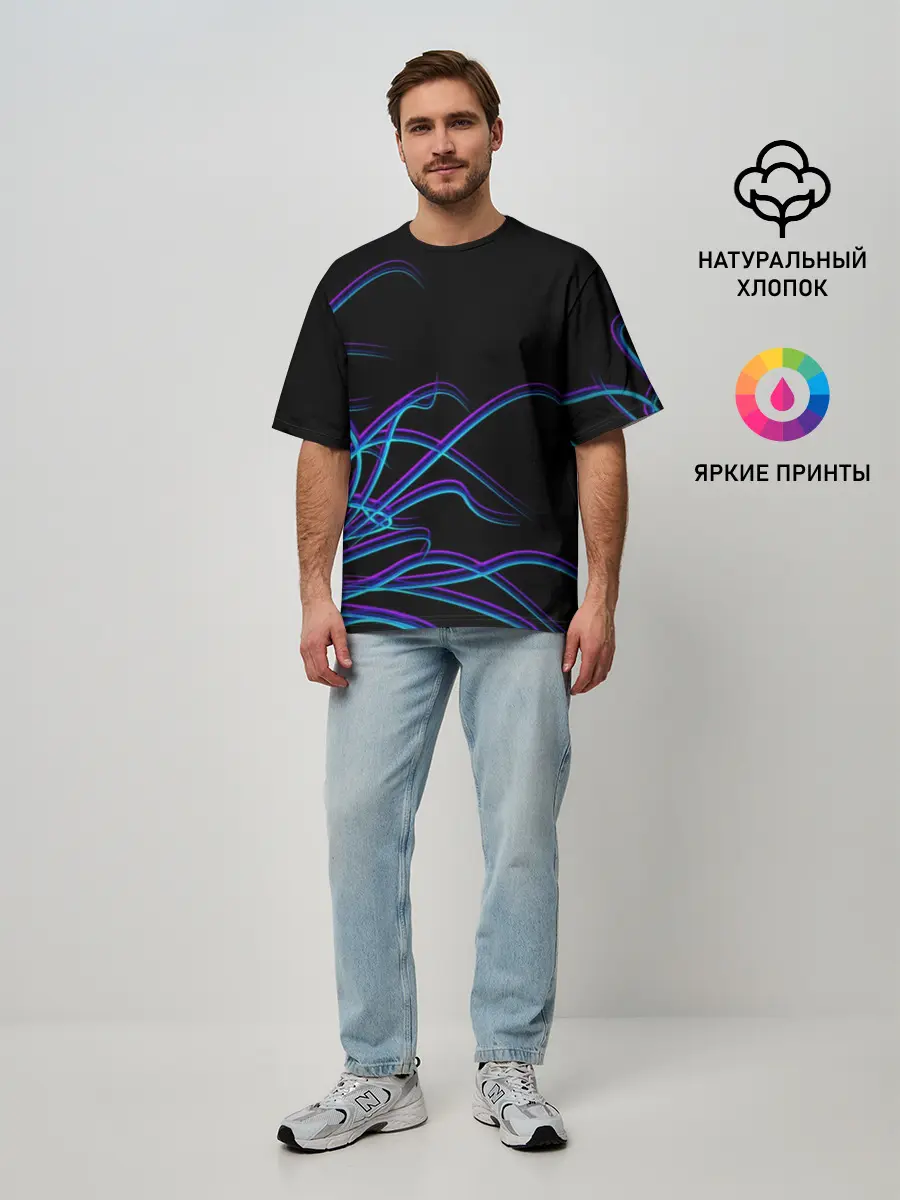 Мужская футболка оверсайз / Неоновые Щупальцы