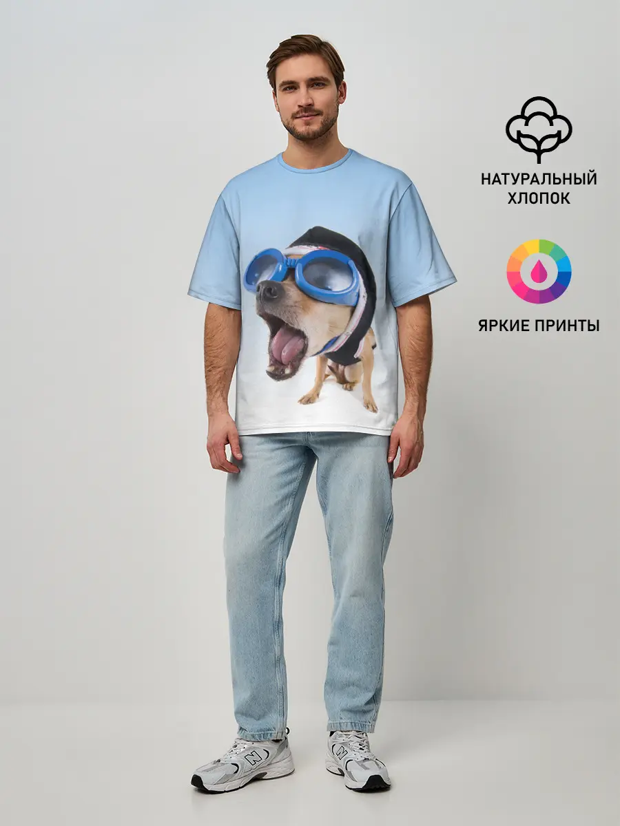 Мужская футболка оверсайз / собака в очках