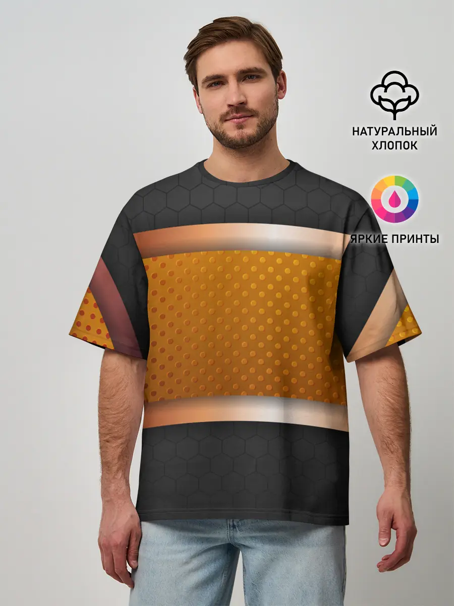Мужская футболка оверсайз / 3d gold / black