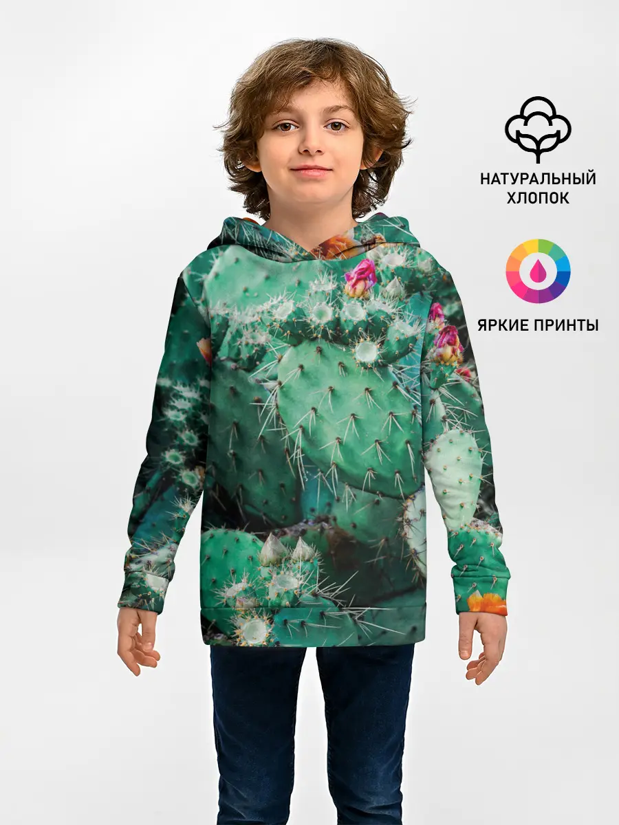 Детское худи / кактусы с цветами реализм