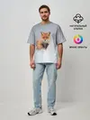 Мужская футболка оверсайз / Лисица прыгает по снегу