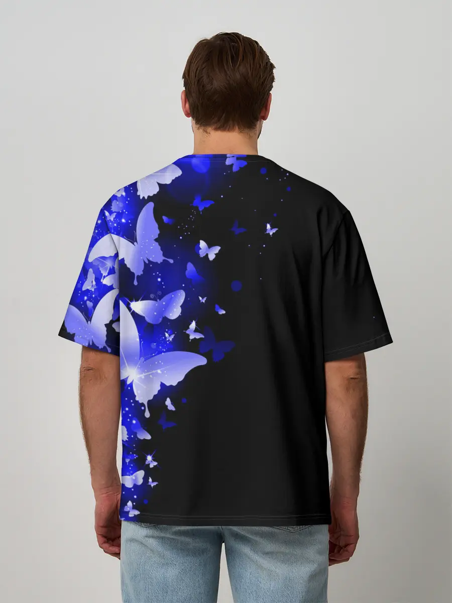 Мужская футболка оверсайз / СИНИЕ БАБОЧКИ