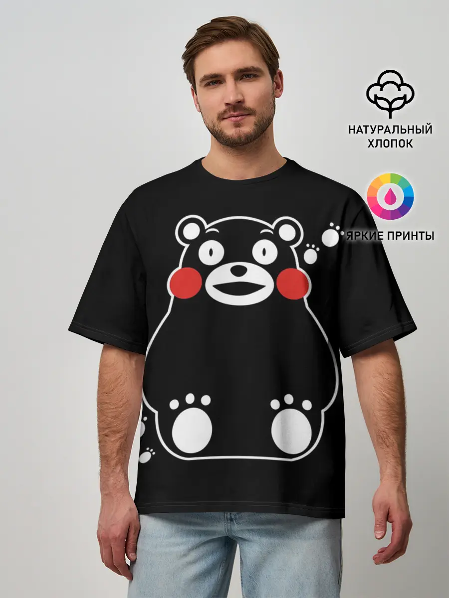 Мужская футболка оверсайз / Kumamon сидит