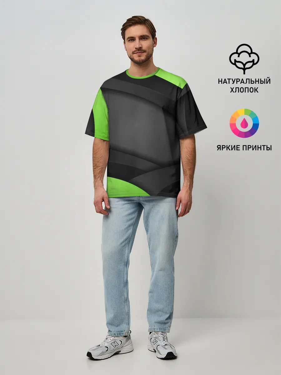 Мужская футболка оверсайз / Green / Black