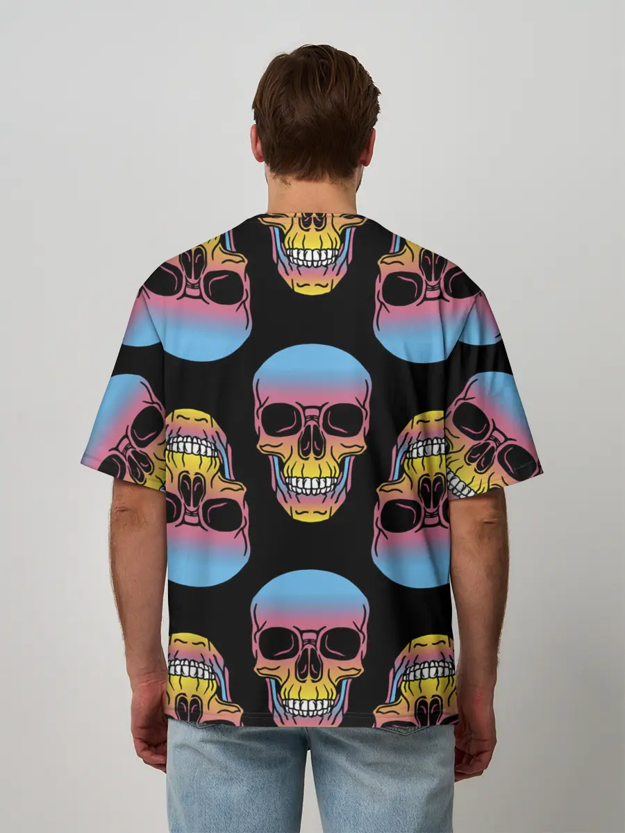 Мужская футболка оверсайз / Neon skull