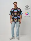 Мужская футболка оверсайз / Neon skull