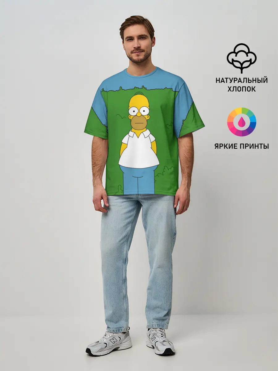 Мужская футболка оверсайз / Гомер Симпсон в кустах