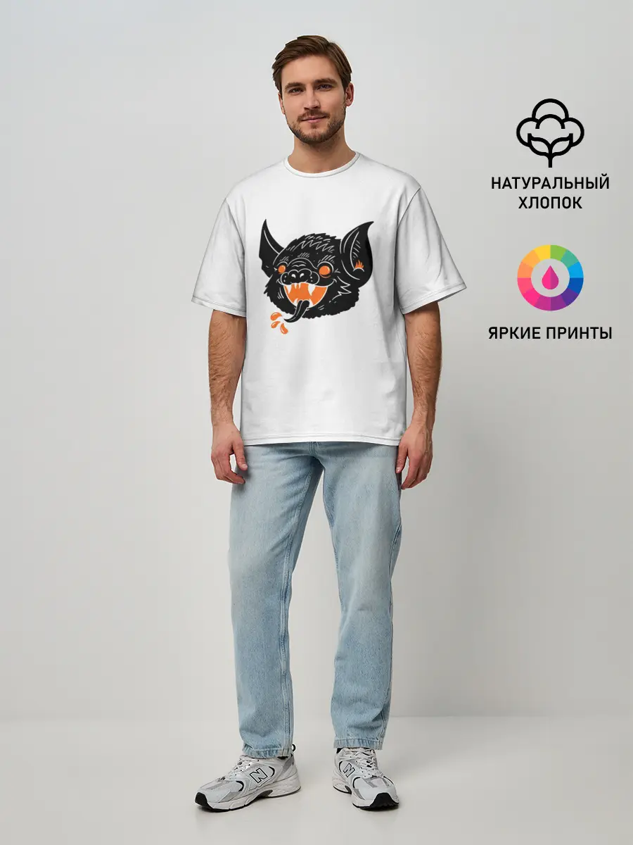 Мужская футболка оверсайз / Черная Летучая Мышь