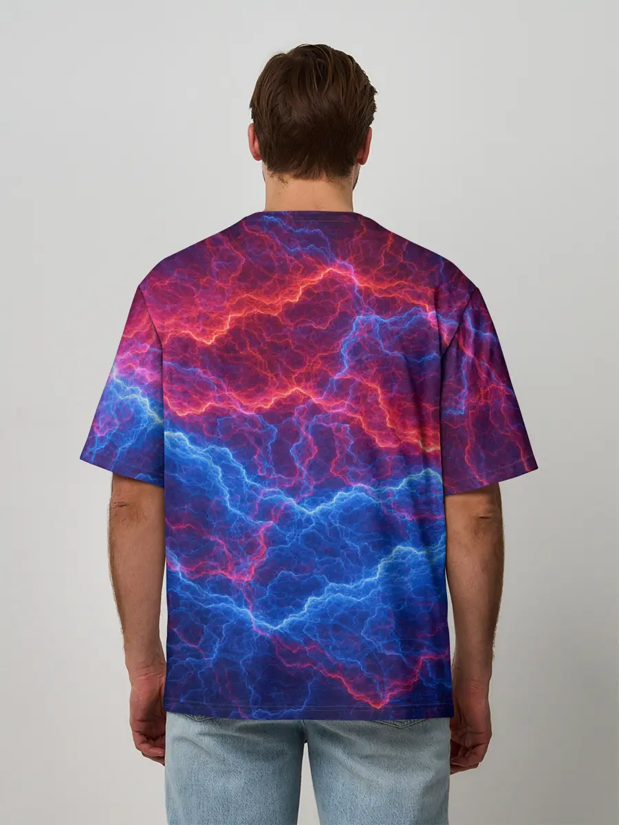 Мужская футболка оверсайз / Молнии: Огонь и лед
