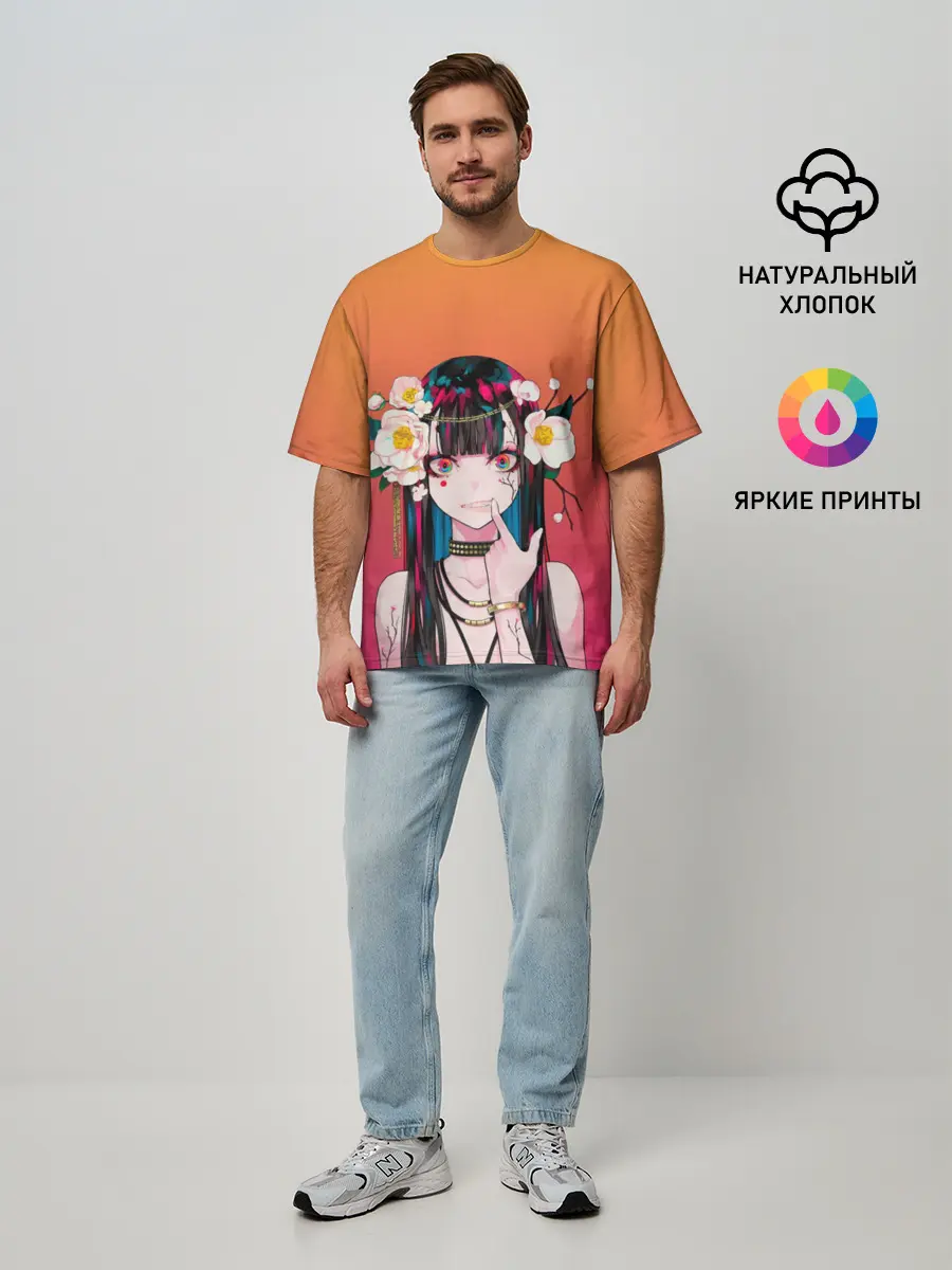 Мужская футболка оверсайз / Девушка - сакура