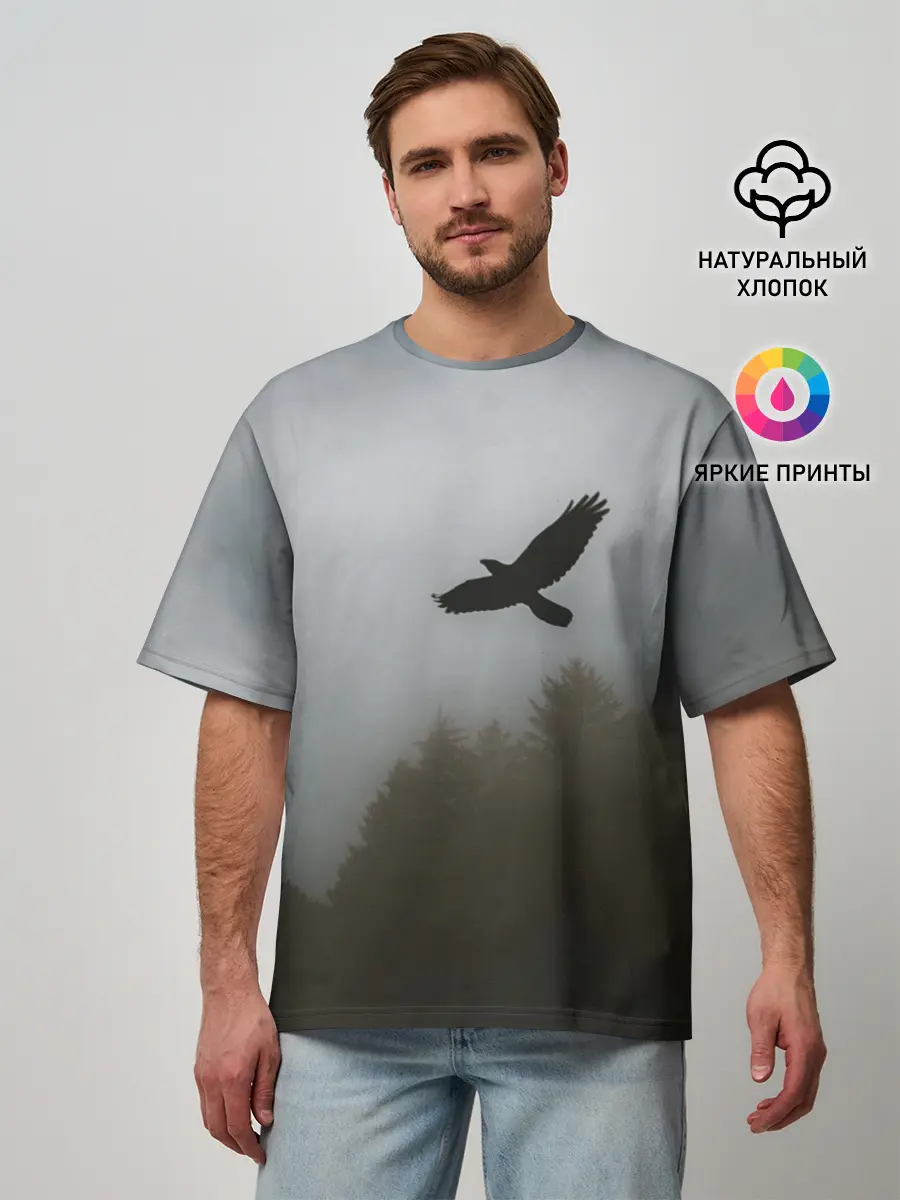 Мужская футболка оверсайз / Орёл над лесом