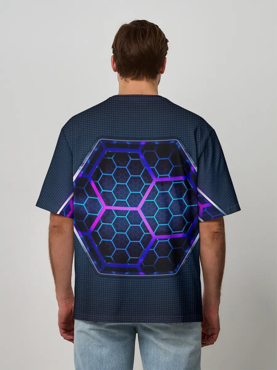 Мужская футболка оверсайз / Цветные соты 3D
