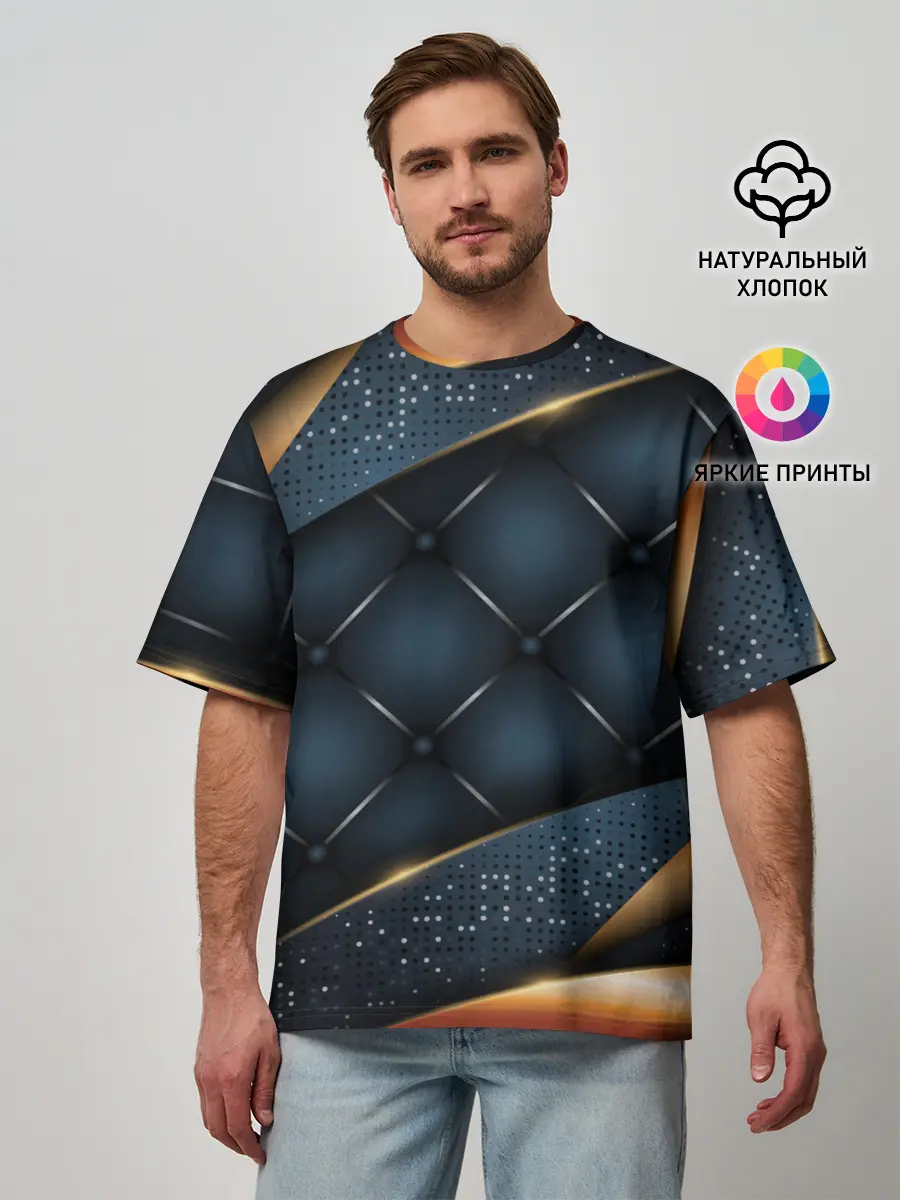 Мужская футболка оверсайз / 3D VIP GOLD CORNERS
