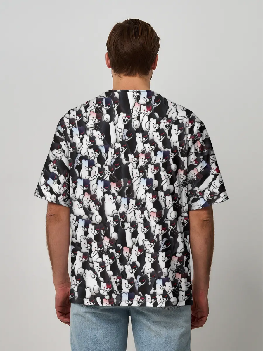 Мужская футболка оверсайз / Черно-белые медведи