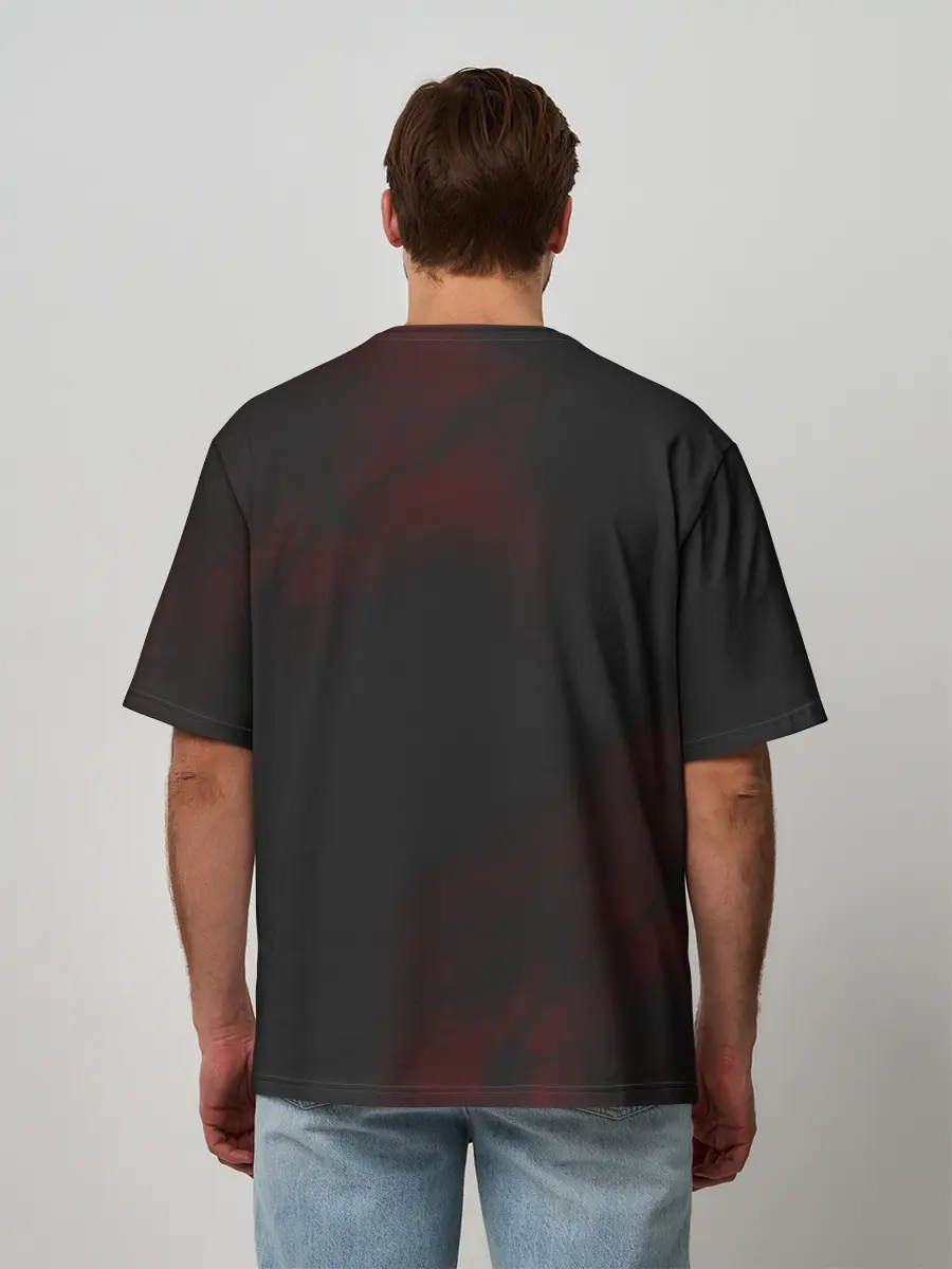 Мужская футболка оверсайз / Аста на темном красном фоне