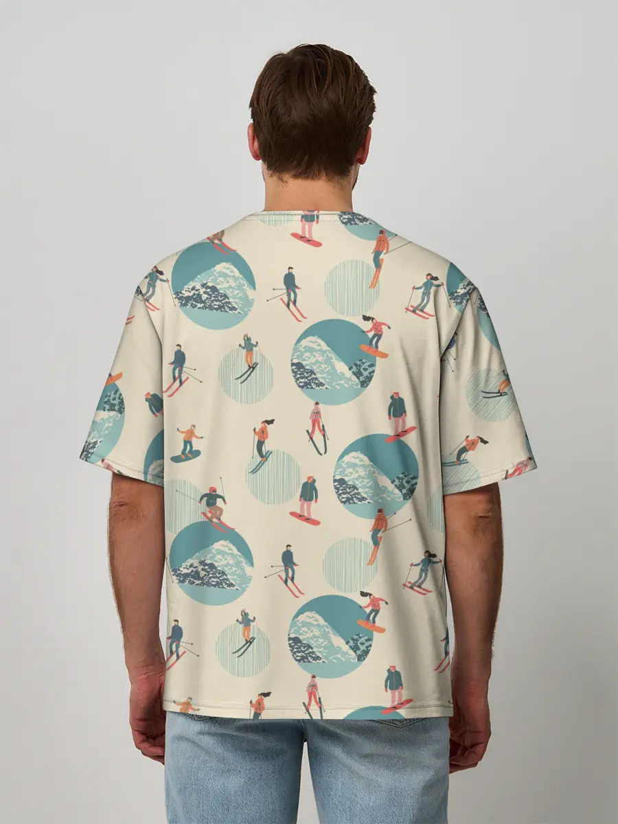 Мужская футболка оверсайз / лыжники