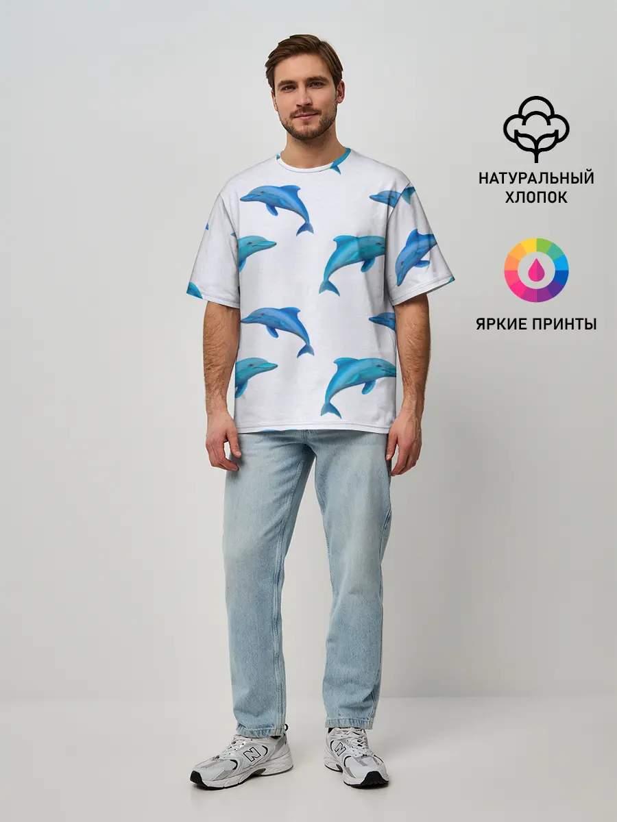 Мужская футболка оверсайз / Рай для дельфина