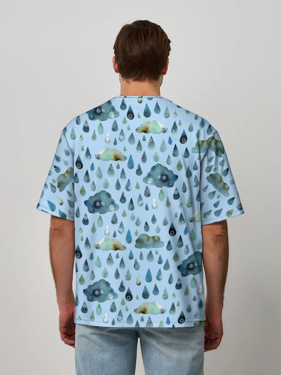 Мужская футболка оверсайз / Дождливая осень.Тучки и дождь