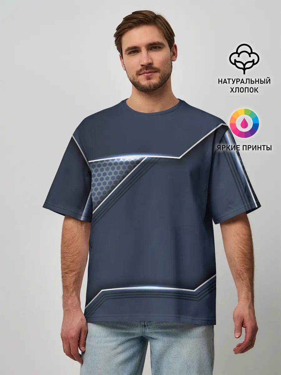Мужская футболка оверсайз / Металлическая 3D основа