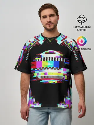 Мужская футболка оверсайз / Glitch VHS