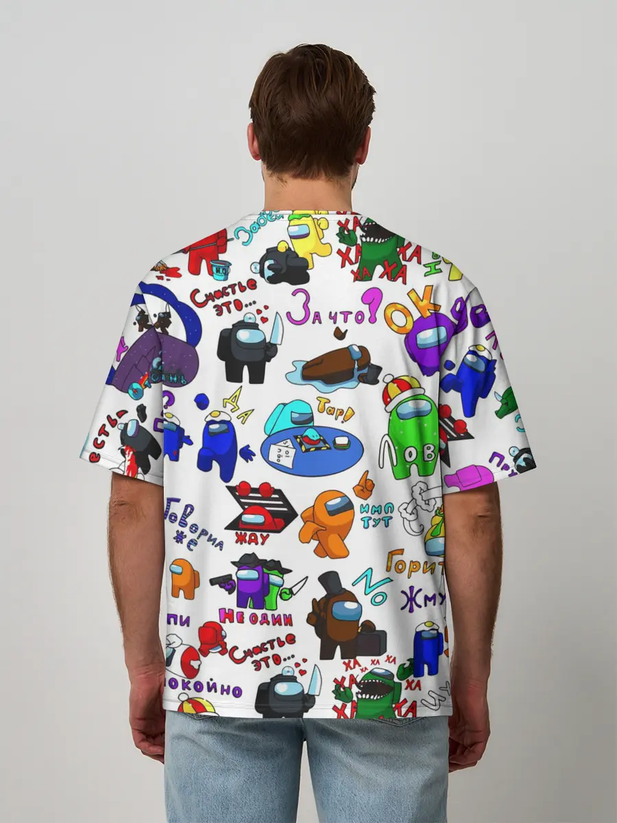 Мужская футболка оверсайз / AMONG US STICKERBOMBING