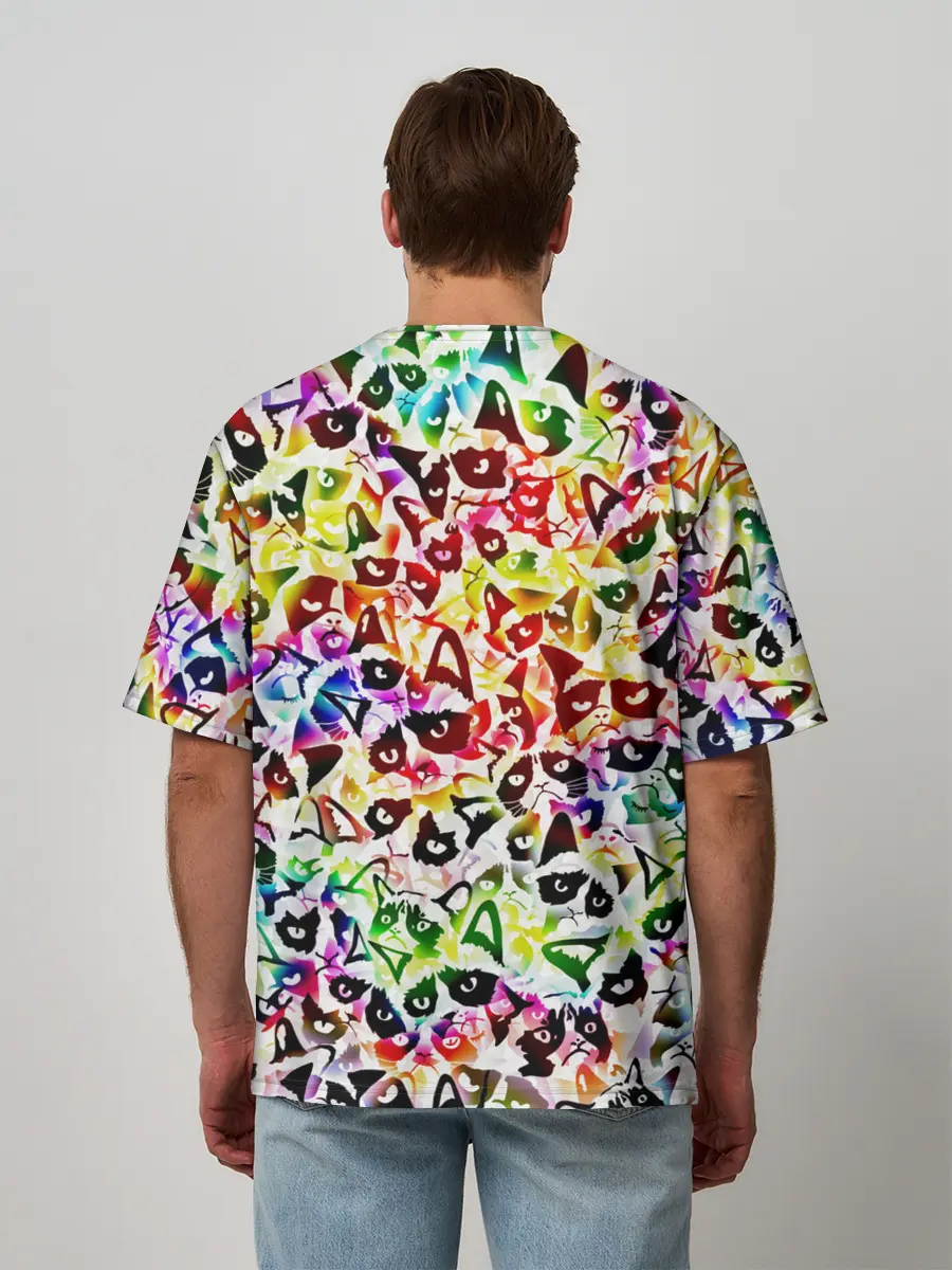 Мужская футболка оверсайз / Веселый узор из грустных котов