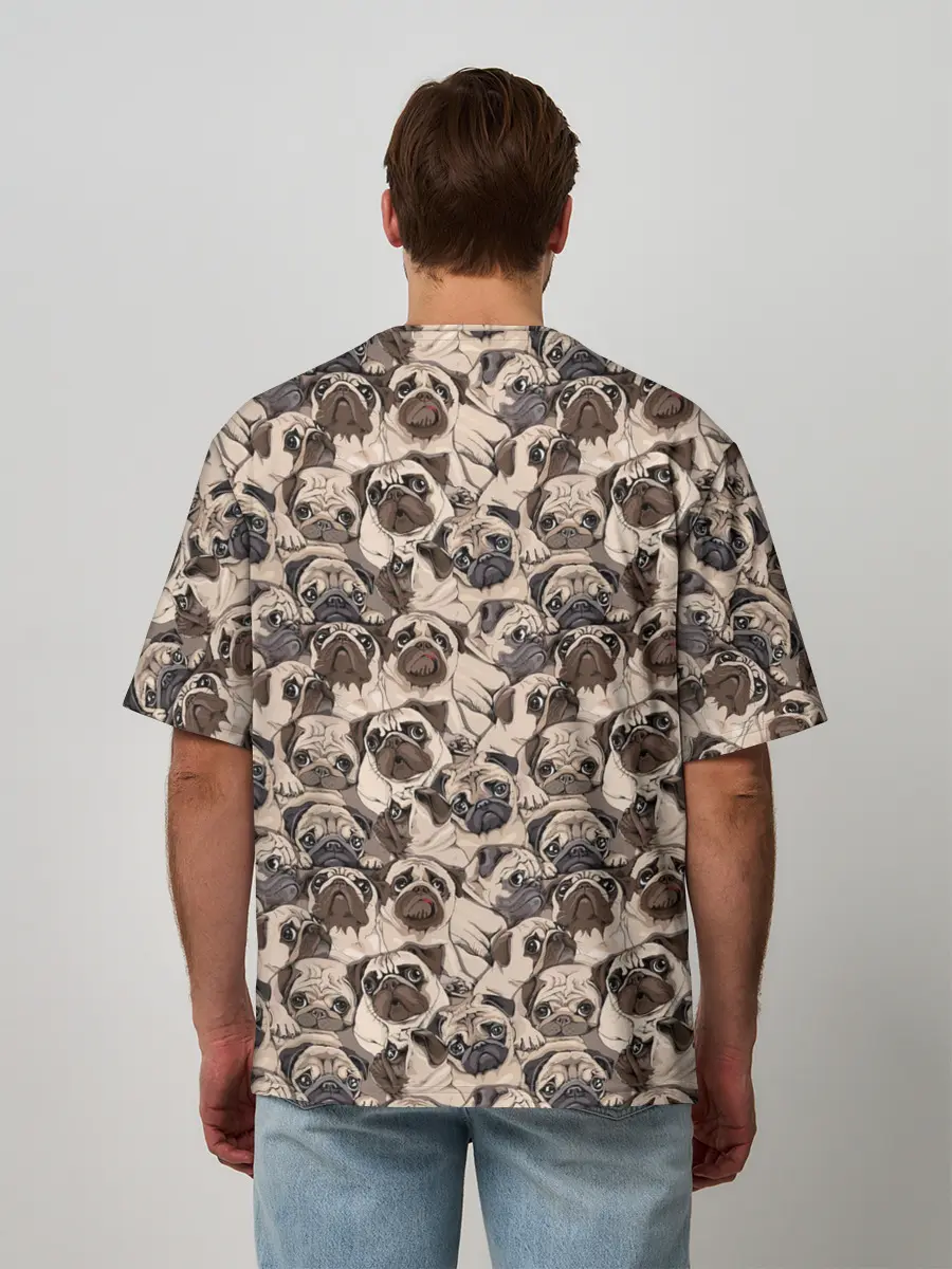 Мужская футболка оверсайз / Мопсы