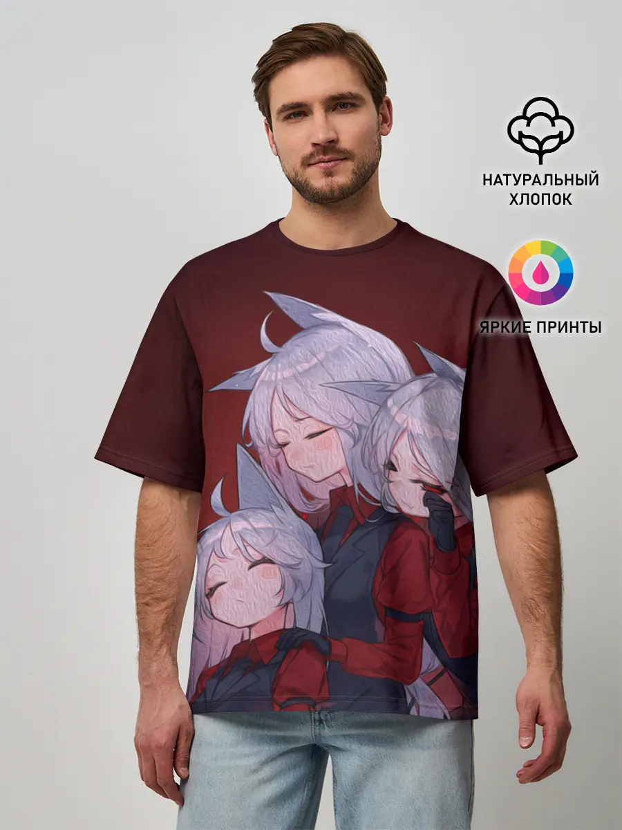 Мужская футболка оверсайз / Cerberus обнимаются втроем Helltaker