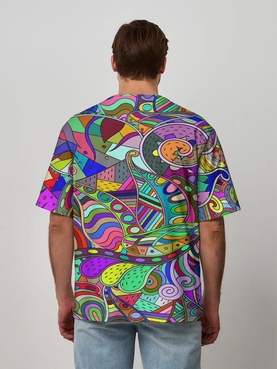 Мужская футболка оверсайз / Дудлы узор разноцветный хиппи